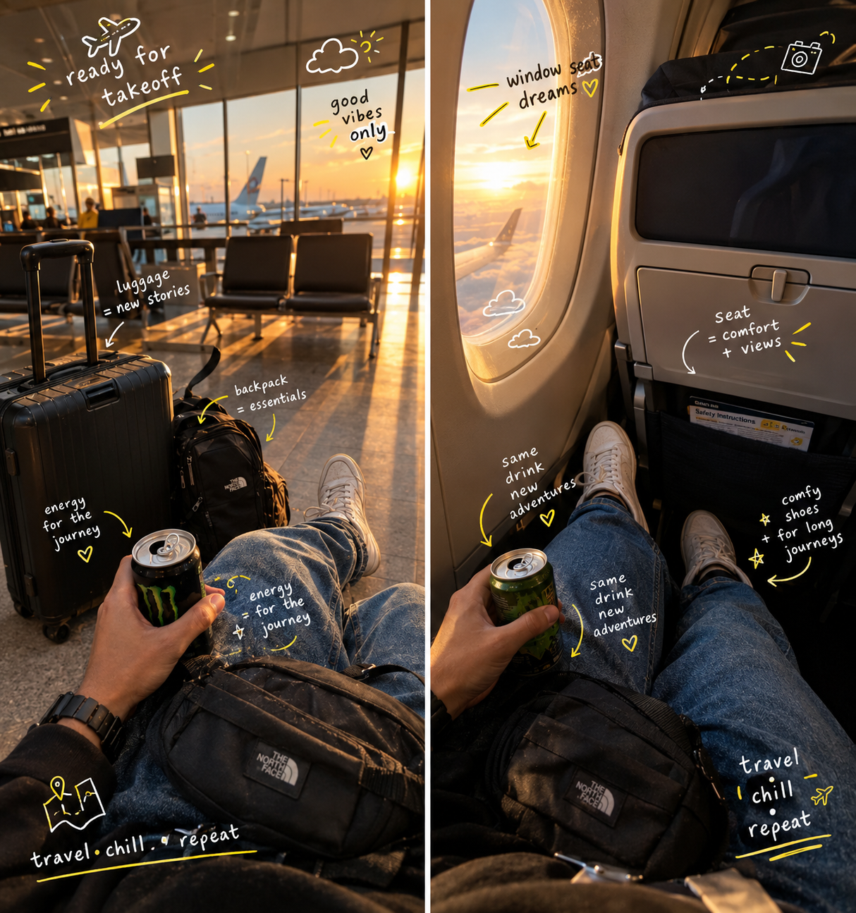 Golden Hour Travel Diary — Cinematic Airport & Airplane POV